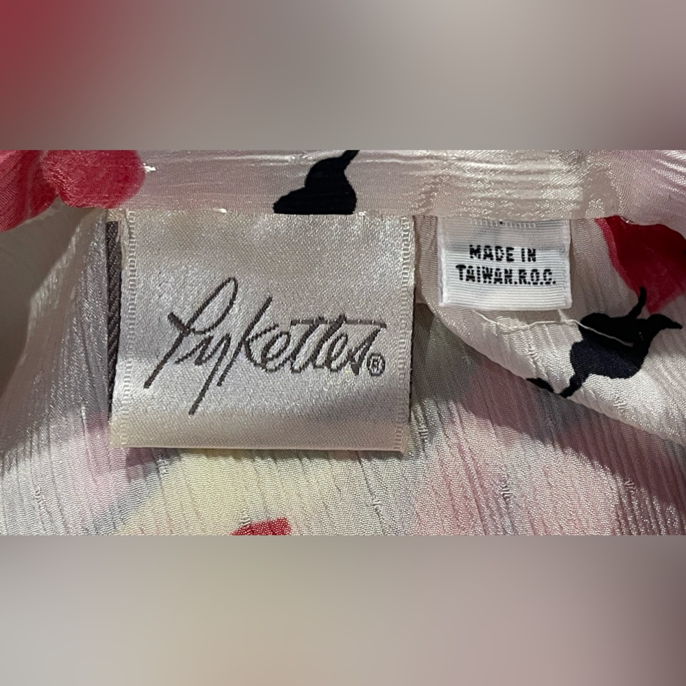 Vintage Pykettes Top White Floral Rose Print Button Front Collared Long Sleeve - Picture 4 of 6